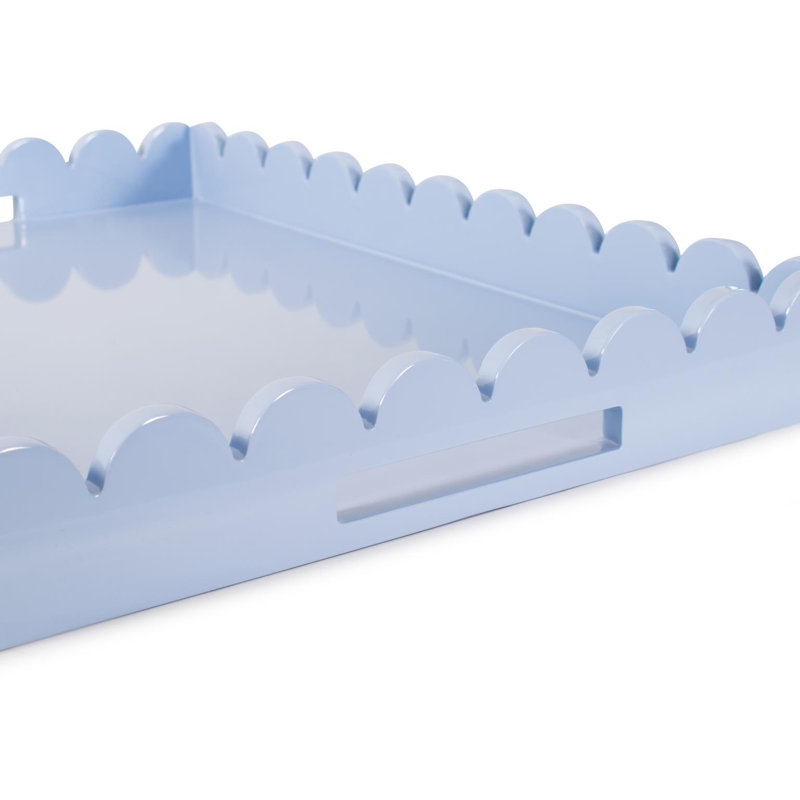 Hindley Hand-Crafted Rectangular Scalloped Wood Tray, Light Blue