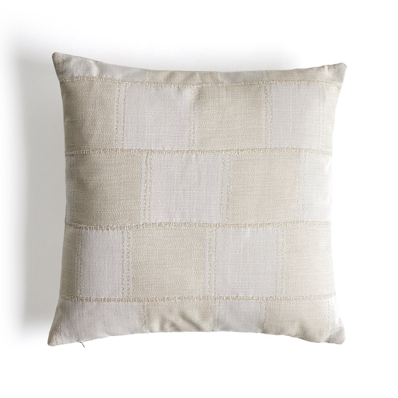 Cream Plaid Reversible Square Throw Pillow