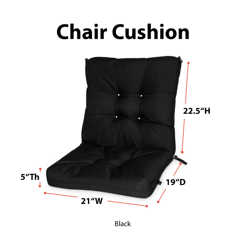 Outdoor 5'' Dining Chair Seat / Back Cushion, Black Solid Color