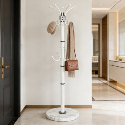 Modern Freestanding Coat Rack With 360-Degree Rotary Hooks And Natural Marble Base, Heavy-Duty Hall Tree Stand For Entryway, Living Room, Bedroom, Or Office