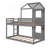 Twin Over Twin Bunk Bed Wood Bed With Roof, Window, Guardrail, Ladder