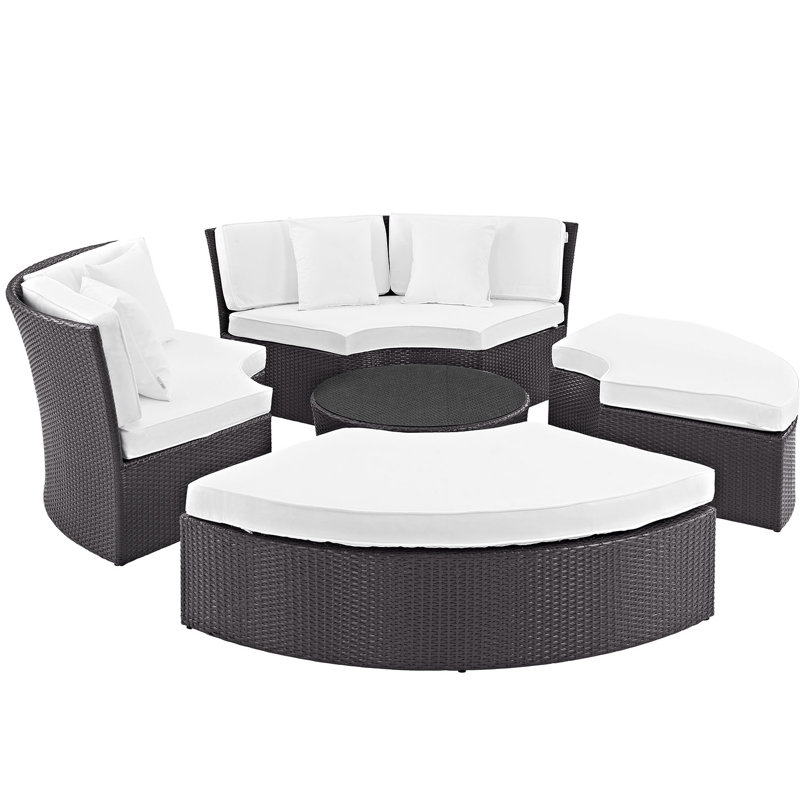 Ensemble de conversation modulaire en rotin avec coussins 5 pièces Zehra, Blanc