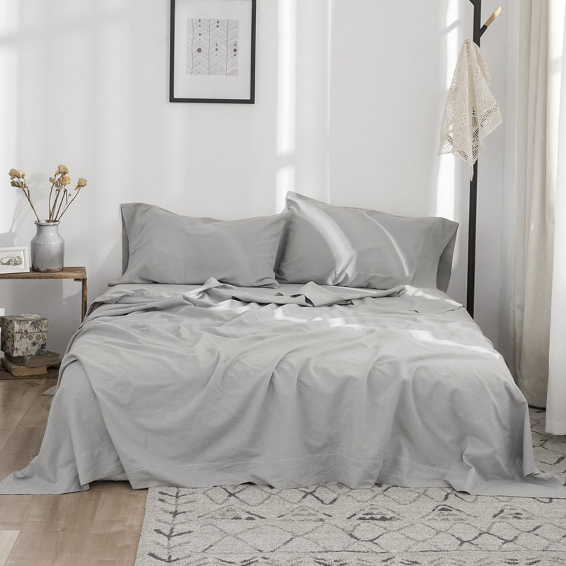 Linen Cotton Flat Sheet, Grey, Twin