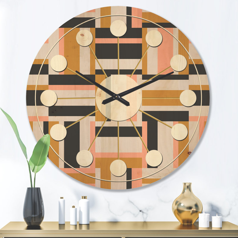 Horloge murale abstraite géométrique en bois, Très grand