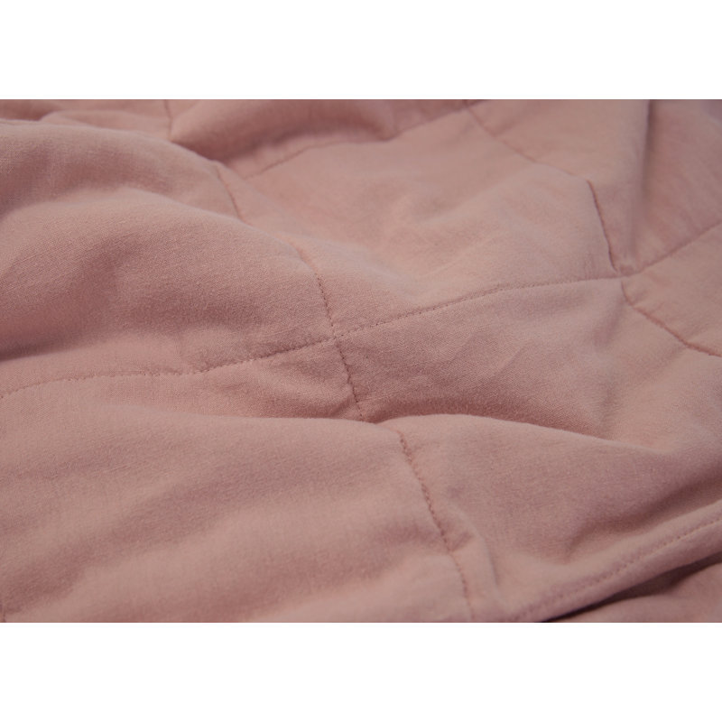 Stone Washed Linen Blend Box Stitch Quilt and Pillow Shams Set, Pink, King Quilt + 2 Shams