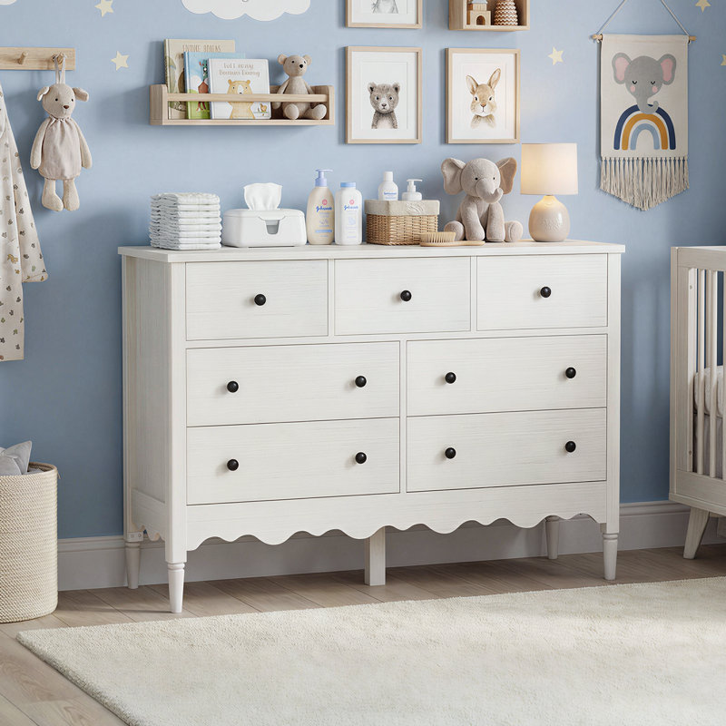 43.3" Dresser With Wood Drawers, Distressed White