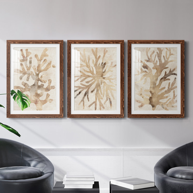 Parchment Coral I - ensemble de 3 reproductions de cadres photo, Érable, H 37,5 po x l 82,5 po x P 1,5 po
