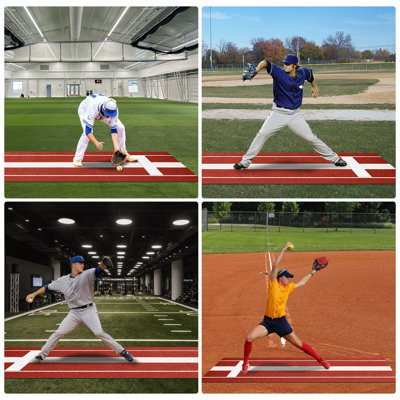 Tapis de lancer professionnel Softball, tapis de lancer robuste de 10 x 3 pi avec base en caoutchouc antidérapant pour la pratique intérieure et extérieure, piste d'entraînement dense pour la pelouse résistante à la décoloration