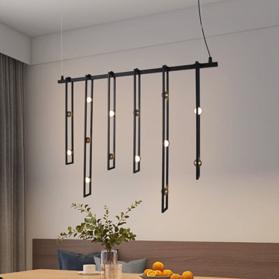 Lustre ajustable industriel moderne à cadre mince noir avec globes DEL en laiton, 15 W, 3000 K