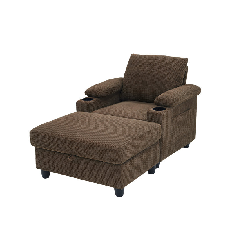 Chaise longue rembourrée avec dossier réglable et rangement dissimulé, Coffee