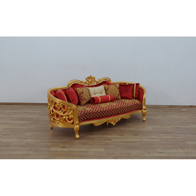 Velvet Sofa, Red/Gold Velvet