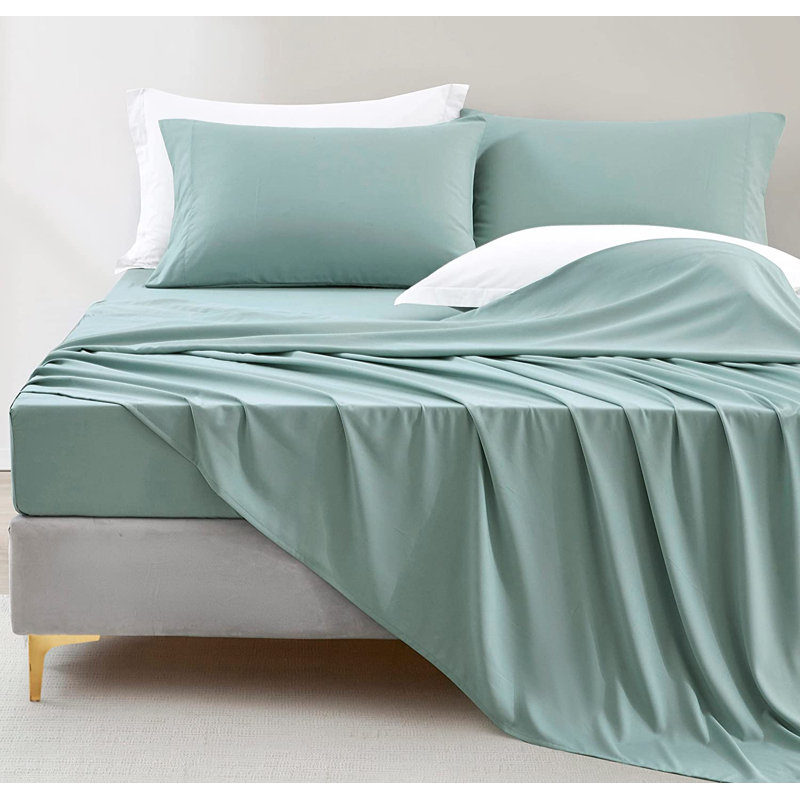 Washed Microfiber Bedding Microfiber Sheet Set, Cal.King Sheet Set + Fitted Sheet + 2 Pillowcases, Aqua