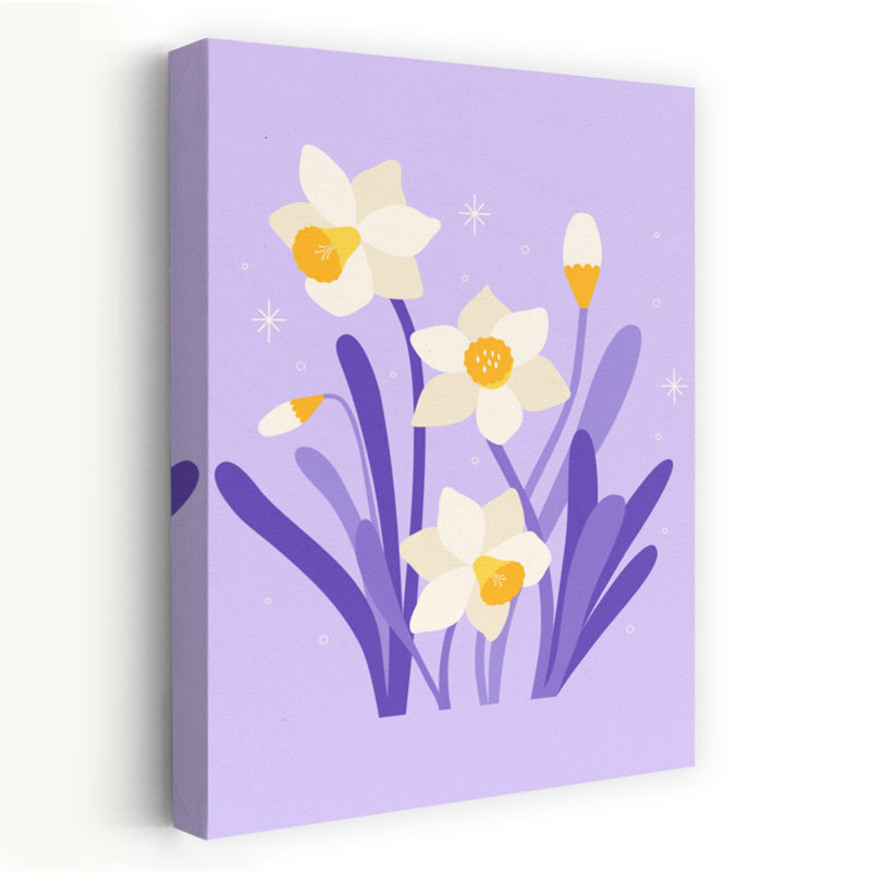 Contemporary Art Elegant Abstract Contemporary Daffodil Lavender Lilac Nature Flower Wall Art by Artprink - Wrapped Canvas Print