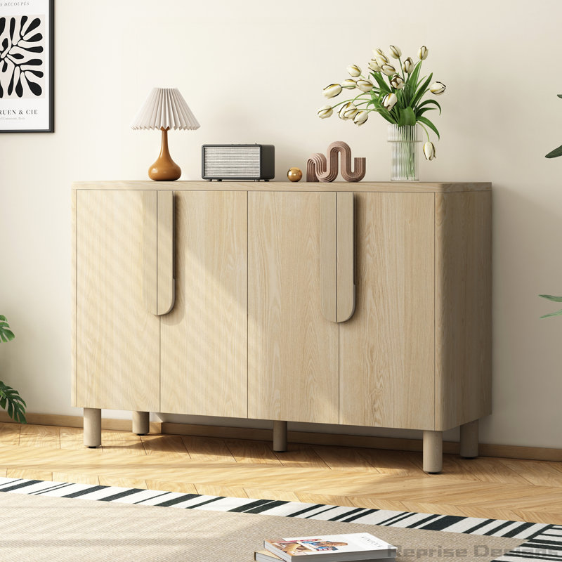 4-Door Wood Sideboard Cabinet with Storage and Adjustable Shelves, Natural