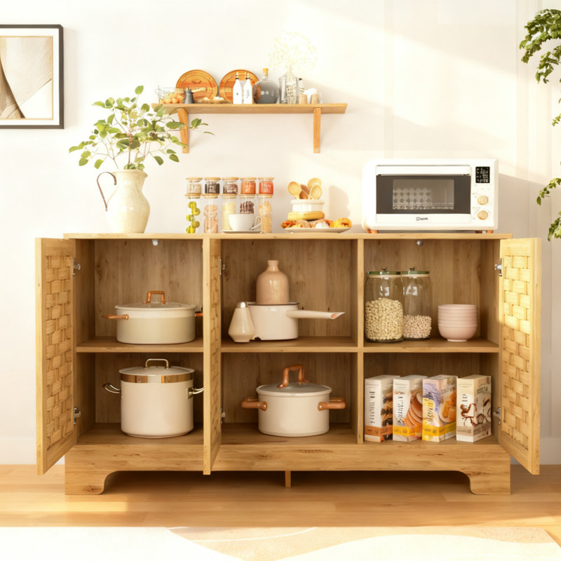 Storage Cabinet With 3 Doors, Wood Sideboard Buffet Cabinet With Adjustable Shelf And Anti-Tip Kit, Accent Cabinet For Living Room, Hallway, Entryway, Dining Room, Bedroom