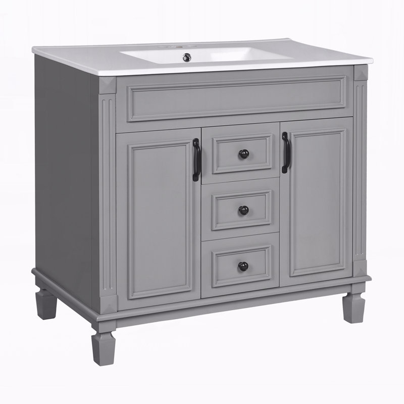 Meuble-lavabo 36 po avec lavabo supérieur, Gris