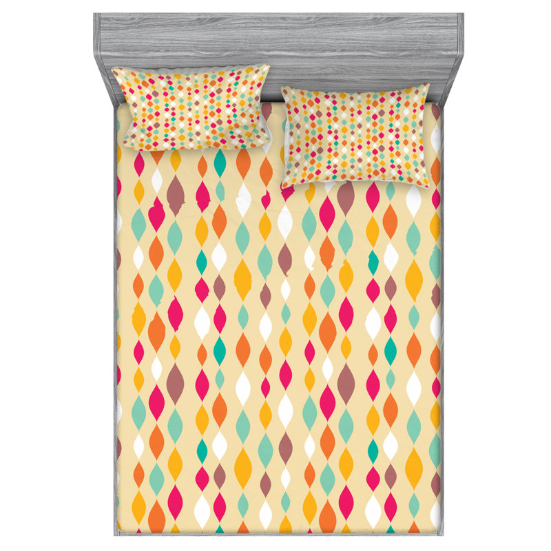 Microfiber Geometric Sheet Set, Queen Sheet Set with Fitted Sheet