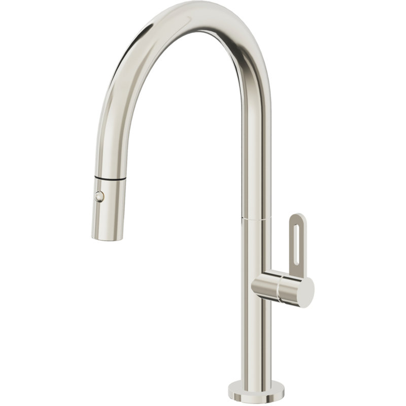 Poetto Kitchen Faucet, Polished Nickel, Black Flat Blade
