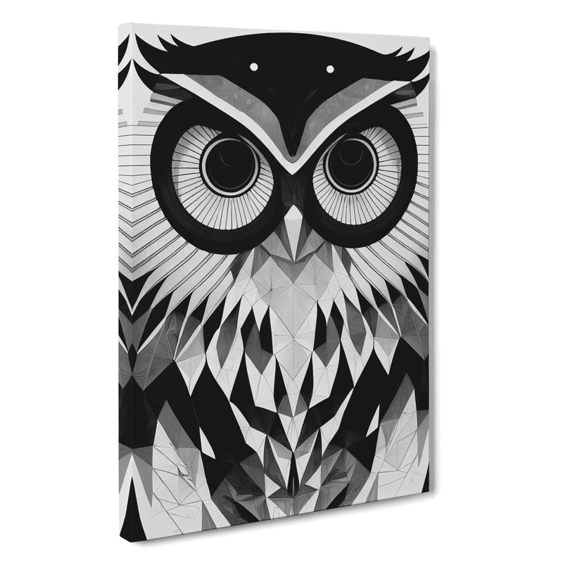 Owl Monochrome Art No.1 - Wrapped Canvas, 50cm H x 35cm W x 3cm D
