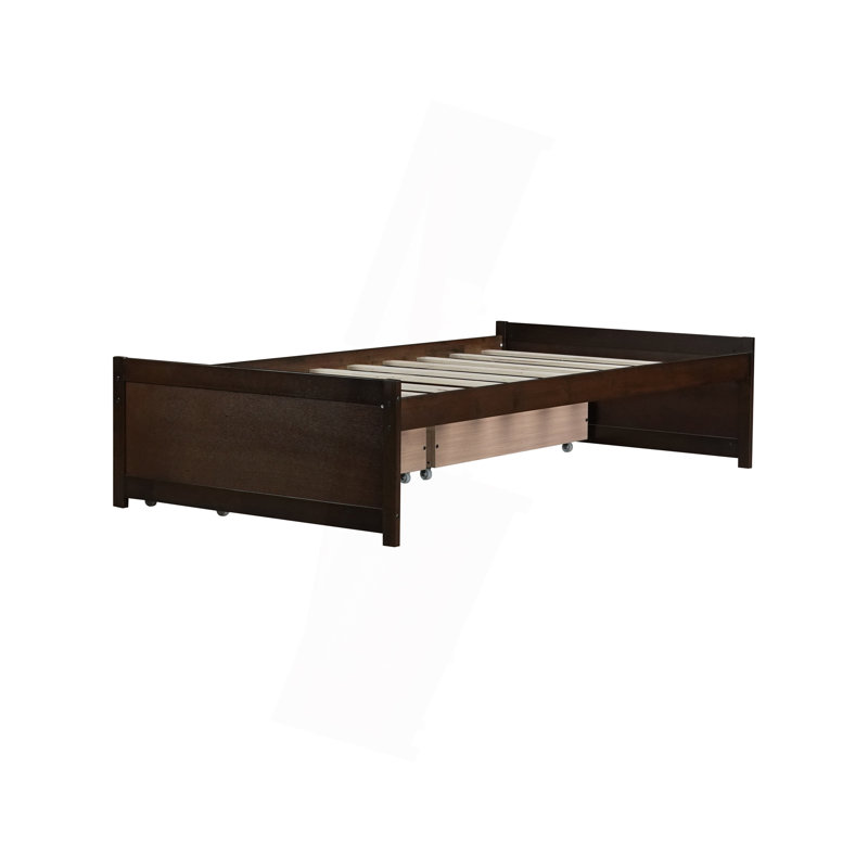 Lit simple avec 2 tiroirs, lit en bois d'hévéa massif, Espresso