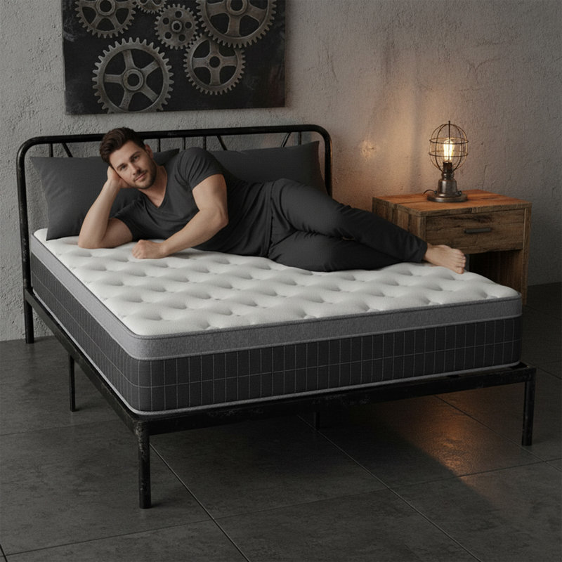 Grand matelas hybride 14 po dans une boîte, mi-ferme, ressorts ensachés individuellement, isolement de mouvement, gris, 14"