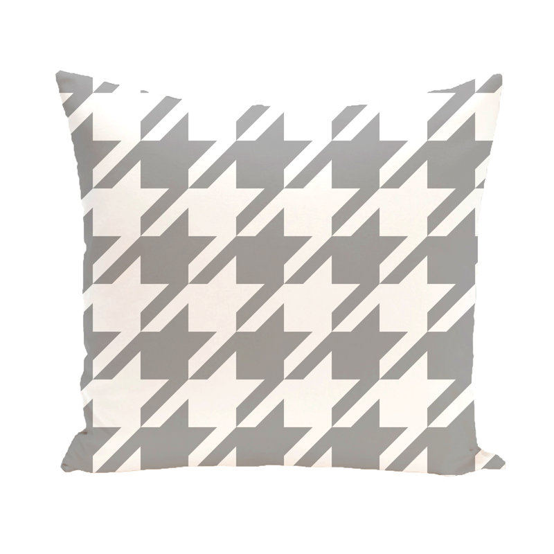 Housse et insert de coussin carré d'extérieur à imprimé géométrique Houndstooth, 18 po x 18 po, Gris classique