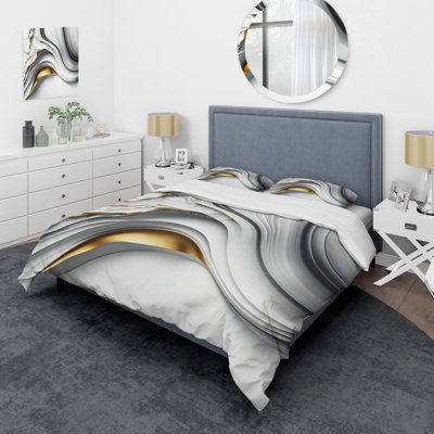 Ensemble de housse de couette Abstract Geode Waves Grey I BeddingMicrofiber / Polyester