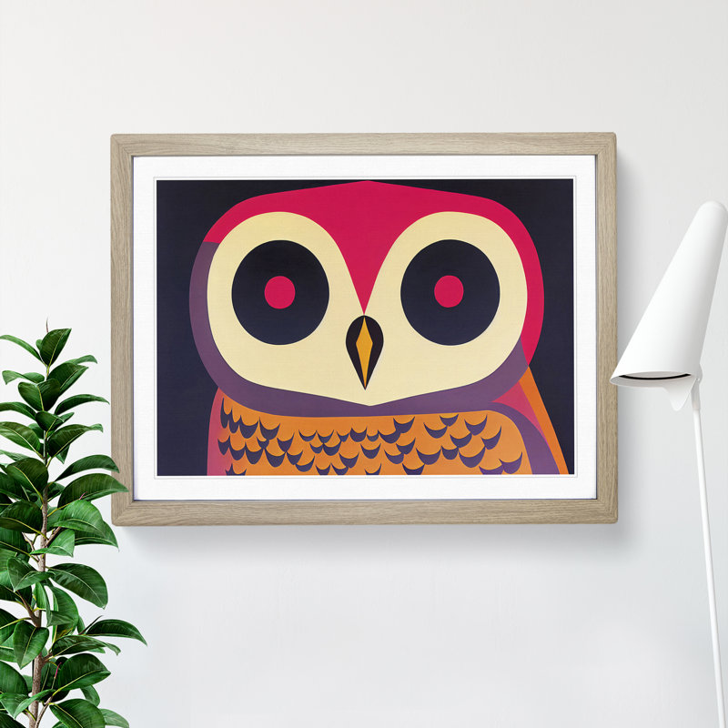Owl Retro Vol.1 Abstract 1 Piece Single Picture Frame Wall Art, 46cm H x 64cm W x 2cm D, Oak