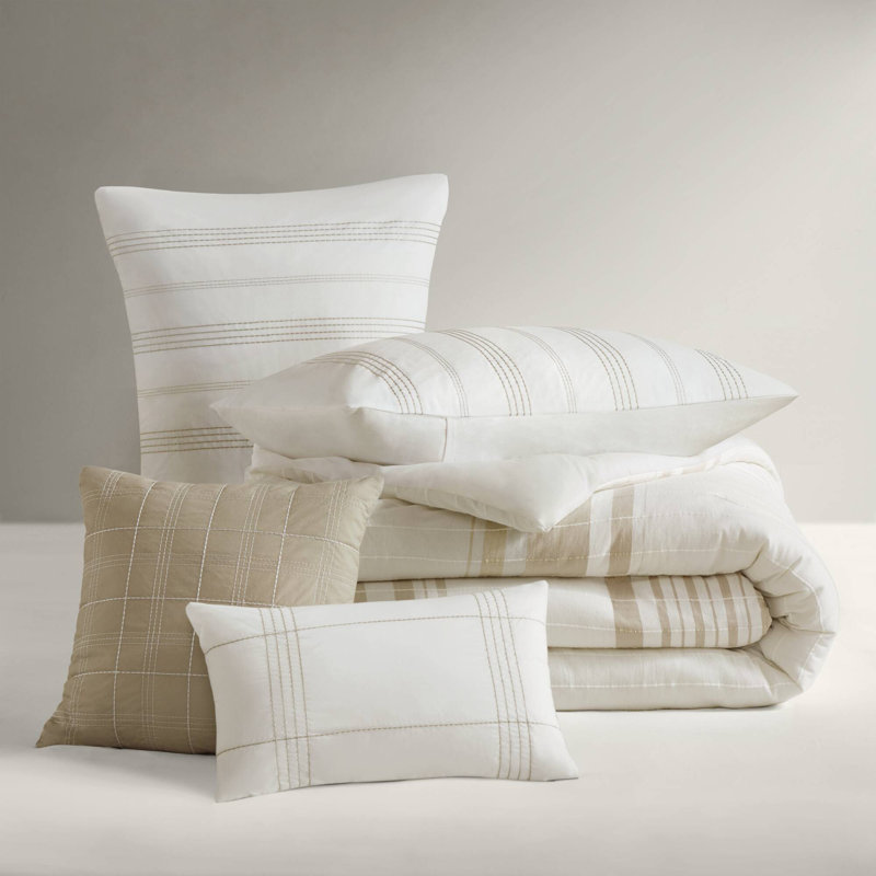 Ensemble de housse de couette en coton jacquard 5 pièces Morgan, Taupe / ivoire