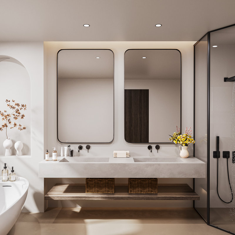 Miroir de salle de bain mural Cozy Design, 30 po x 50 po, Noir, Rectangle