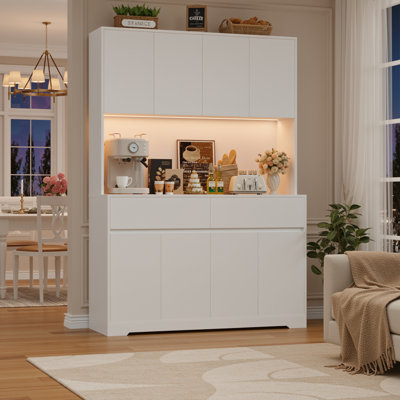 Aybike 🌈💡 70.9"H X 47.2"W 8-Door Pantry Cabinet with Adjustable RGB LED Lights and Charging Station, Modern Food Pantry with Adjustable Shelves & So by Latitude Run