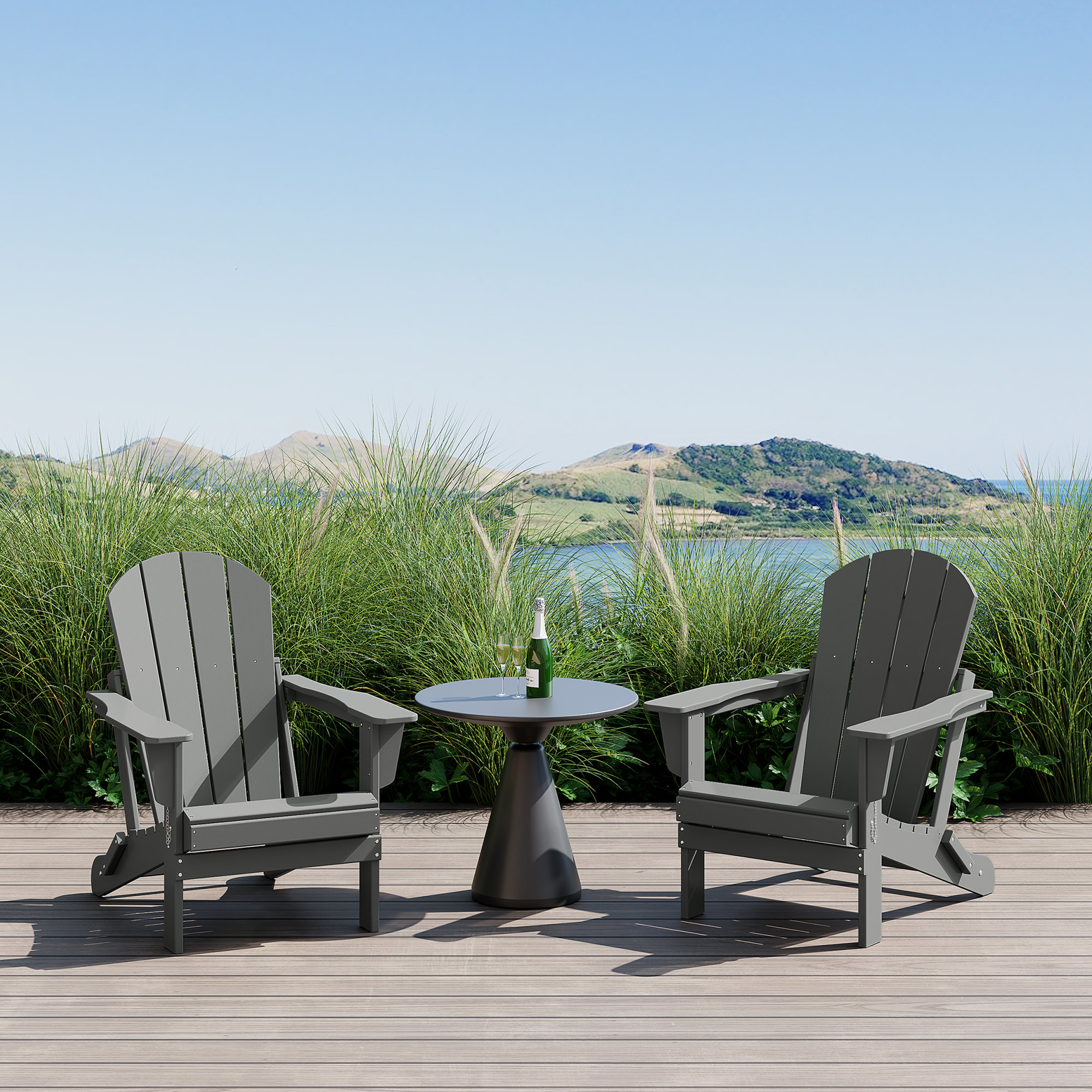Laguna Foldable Outdoor Adirondack Set, Gray