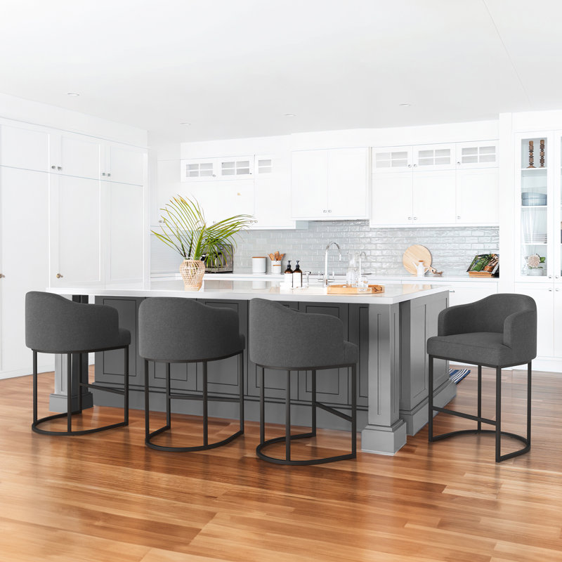 Upholstered 27" Bar&Counter Stool With Metal Frame, Carbon Gray Linen