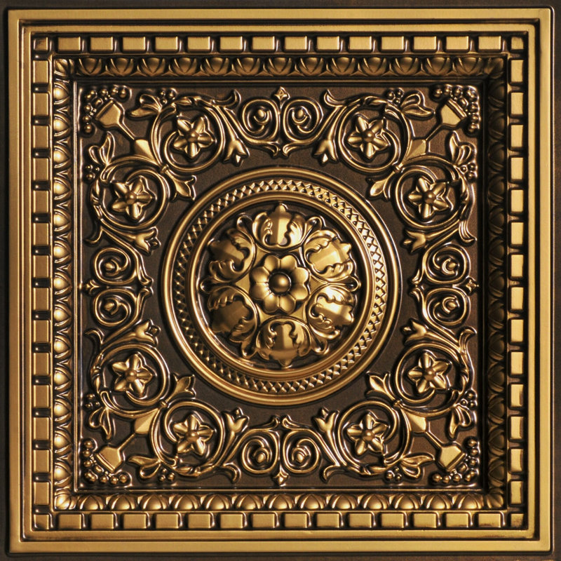 Carreau de plafond à caisson en PVC antique L 24 po x l 24 po Rhine Valley, Or antique