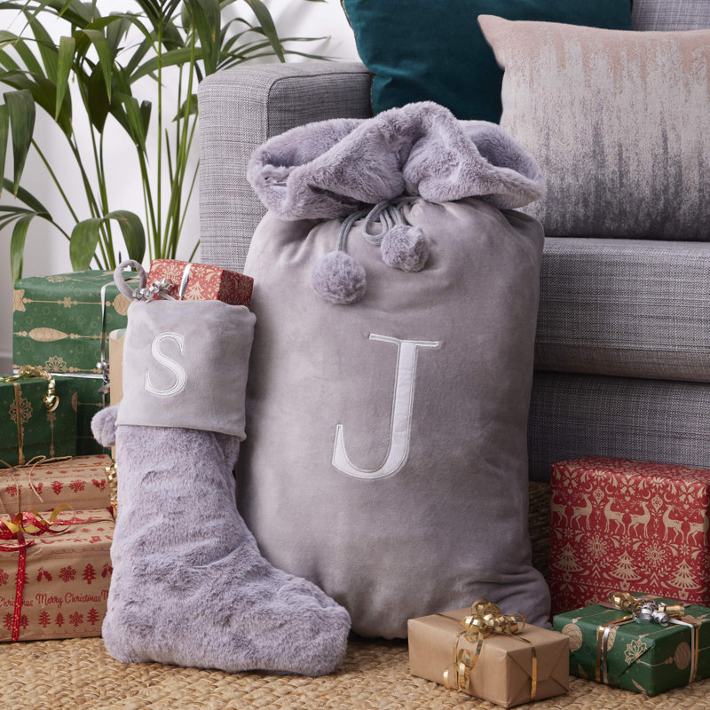 Faux Fur Santa Sack, Light Grey