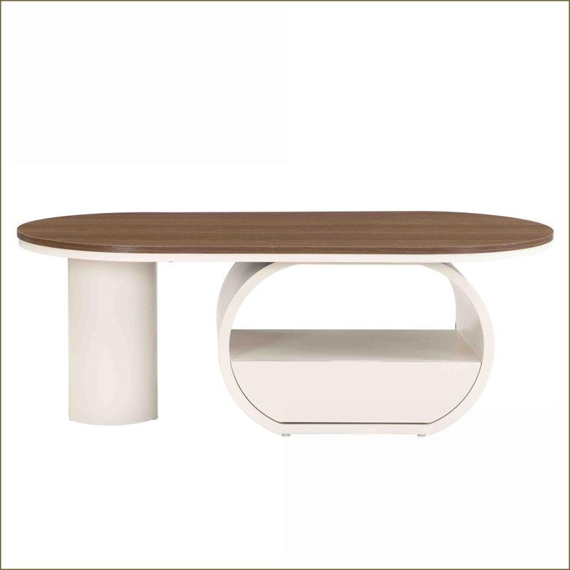 Table basse 47,24 po ovale en métal blanc pour le salon, le rangement peu encombrant Assemblage facile