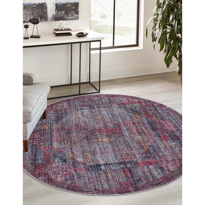 Tapis Hazelip - rouge et noir, Rond 7 pi 3 po