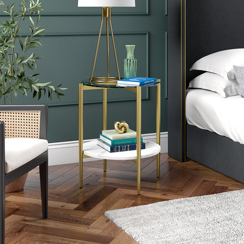 Glass Top End Table, Gold