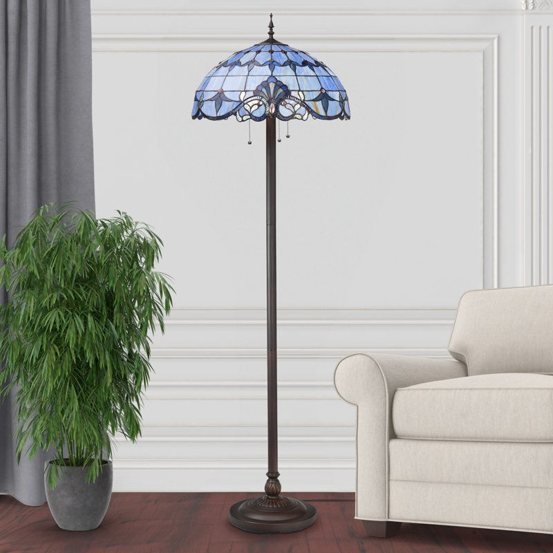 Modesti 64"H Tiffany-Stained Glass Floor Lamp, Blue