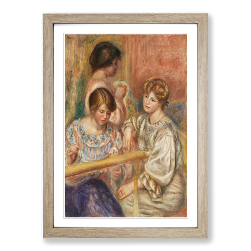 Embroiderers by Pierre-Auguste Renoir - Framed Print, 36cm H x 27cm W x 2cm D, Oak