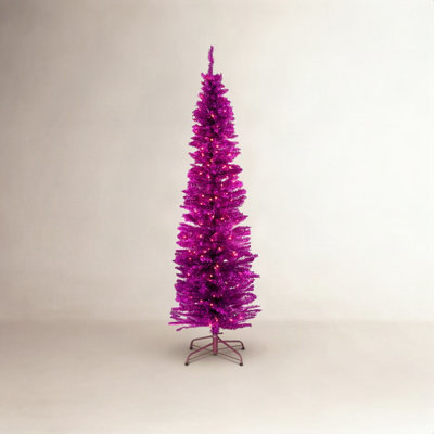 Flocked Pre-Lit Pink Pine Christmas Tree