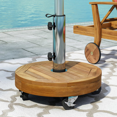 Base de parasol 17,32 po x 17,19 po, bois, tube en acier inoxydable, béton, 30 lb, style acier