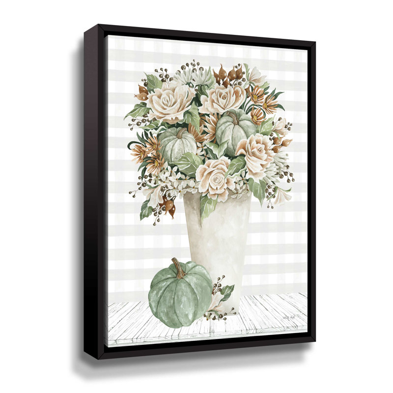 Automne floral avec citrouilles I Gallery, Cadre flottant noir, H 24 po x l 32 po