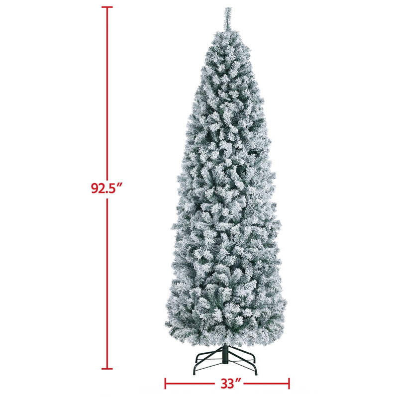 Arbre de Noël artificiel enneigé en forme de crayon avec support en métal, 7.5'