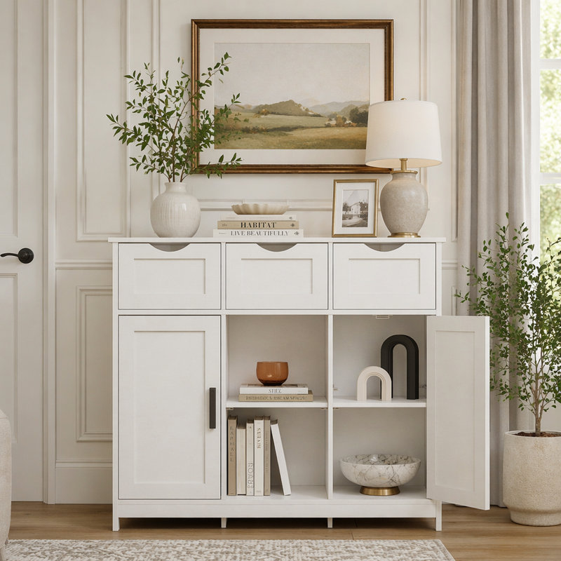 Durable Wooden Floor Cabinet with Multiple Drawers and Shelves for Efficient Home Storage