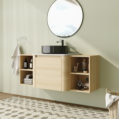 Ensemble de meuble-lavabo mural simple 48 po avec plateau en pierre reconstituée et portes à fermeture en douceur 48 po