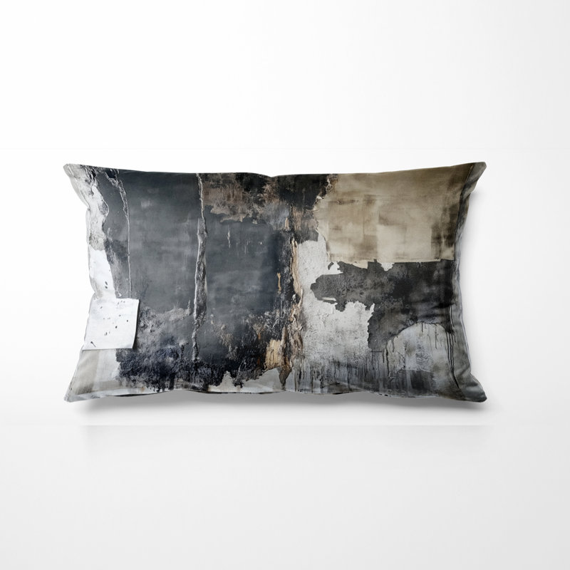 Coussin décoratif gris et noir, H 12 po x l 20 po