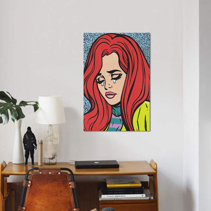 « red head en pleur fille », reproduction d’impression sur toile, H 12 po x l 8 po x P 0,75 po, Pas de tapis, Toile tendue