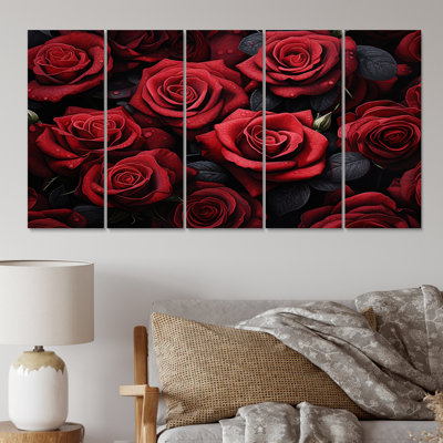 Beauté rouge éternelle et rose IV sur métal 5 pièces