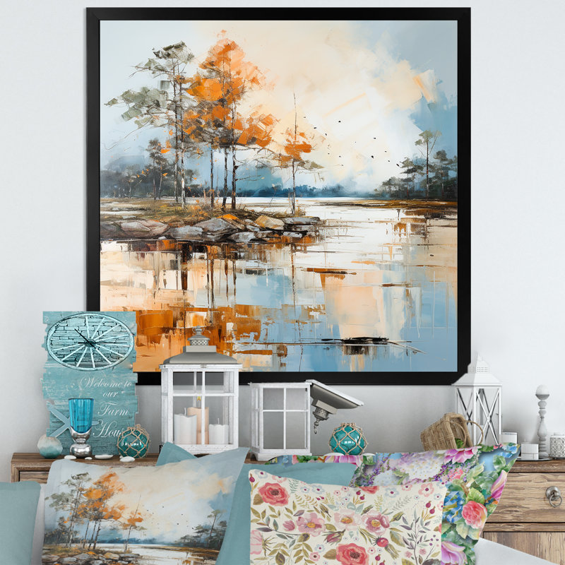 " Lake Smmer Charm ", 36" H x 36" W x 1.5" D, Black Single Picture Framed